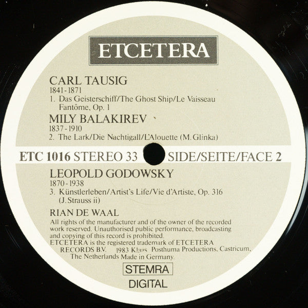Rian De Waal - Franz Liszt • Carl Tausig • Mily Balakirev • Leopold Godowsky : Romantic Transcriptions (LP)