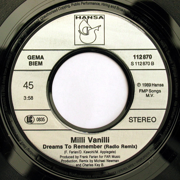 Milli Vanilli : All Or Nothing (The U.S. Remix) (7", Single)