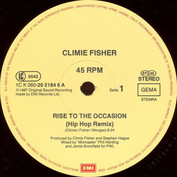 Climie Fisher : Rise To The Occasion (Hip Hop Remix) (12")
