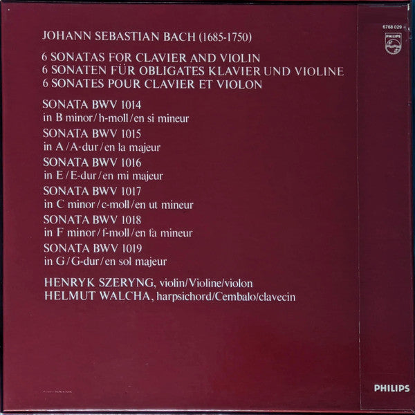 Johann Sebastian Bach, Henryk Szeryng, Helmut Walcha : 6 Sonate Per Violino & Cembalo BWV 1014-1019 (2xLP, RE + Box)