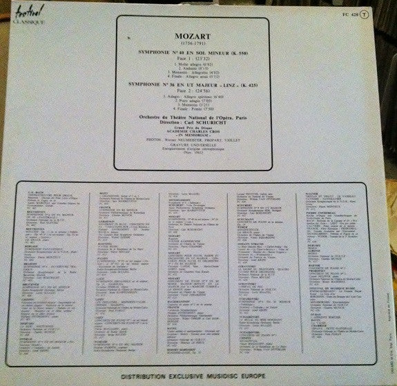 Mozart*, Orchestre Du Théâtre National De L'Opéra, Paris* Direction Carl Schuricht : Symphonie N° 40 / Symphonie N° 36 "Linz" (LP, Album)