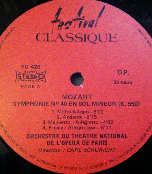Mozart*, Orchestre Du Théâtre National De L'Opéra, Paris* Direction Carl Schuricht : Symphonie N° 40 / Symphonie N° 36 "Linz" (LP, Album)