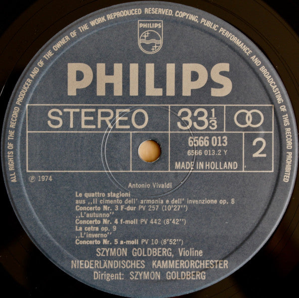 Antonio Vivaldi - Szymon Goldberg, Netherlands Chamber Orchestra : Die Vier Jahreszeiten / Le Quattro Stagioni / "La Cetra" (LP)