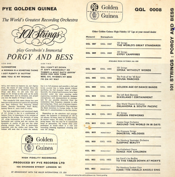 101 Strings : Porgy And Bess (LP, Album, Mono)