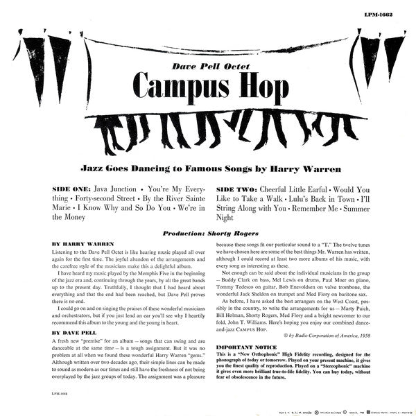 Dave Pell Octet : Jazz Goes Dancing - Campus Hop (LP, Album, RE)