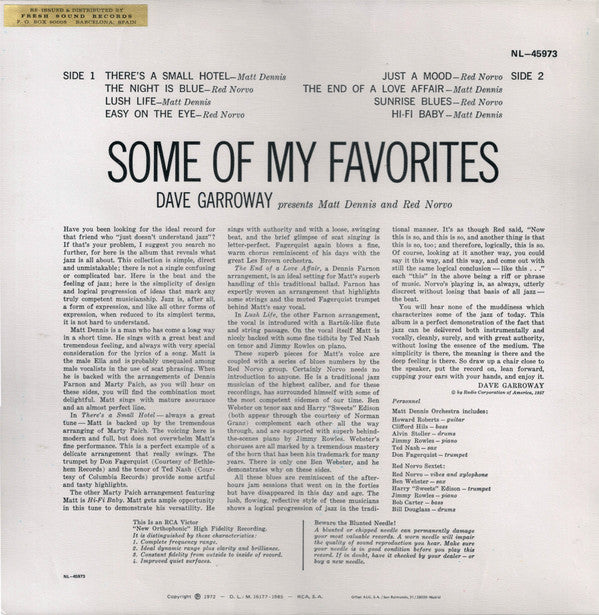 Dave Garroway Presents Matt Dennis, Red Norvo : Some Of My Friends (LP, Album, RE)
