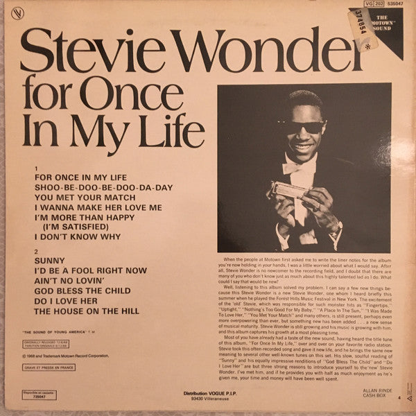 Stevie Wonder : For Once In My Life (LP, Album, RE)