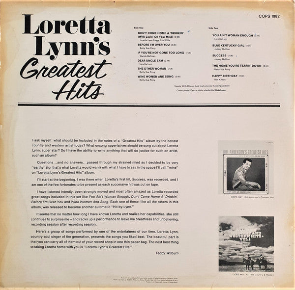 Loretta Lynn : Loretta Lynn's Greatest Hits (LP, Comp)