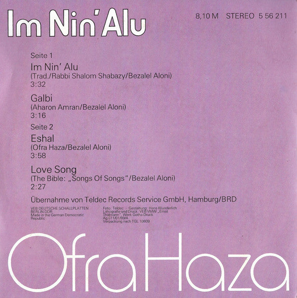 Ofra Haza : Im Nin' Alu (7", EP)