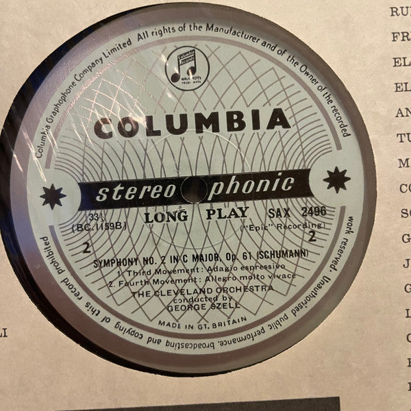 Schumann* - George Szell And The Cleveland Orchestra : Symphony No. 2  In C Major (LP)