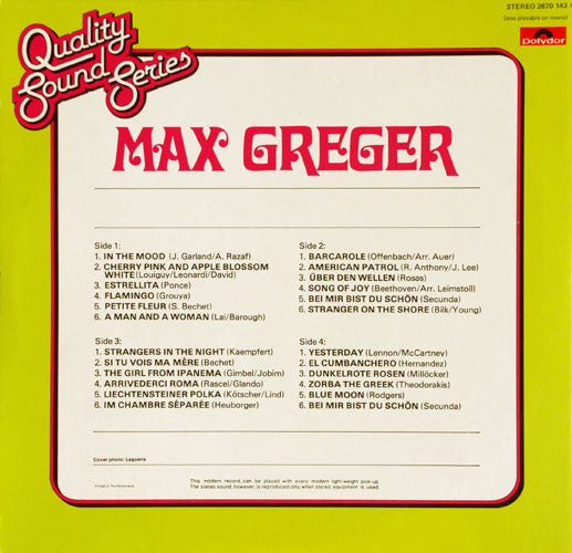 Max Greger : Max Greger (2xLP, Comp, RE)