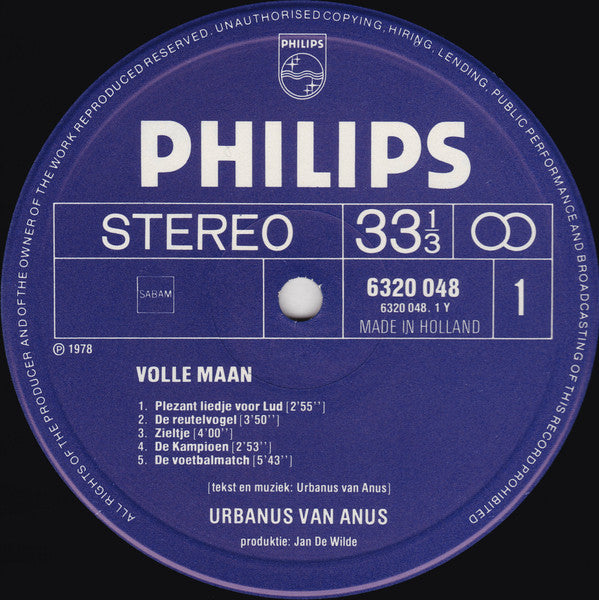 Urbanus Van Anus* : Volle Maan (LP, Album, Gat)