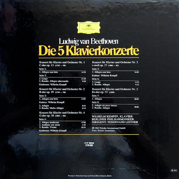 Ludwig van Beethoven – Wilhelm Kempff / Berliner Philharmoniker / Ferdinand Leitner : Die 5 Klavierkonzerte (4xLP, Album, RE + Box)