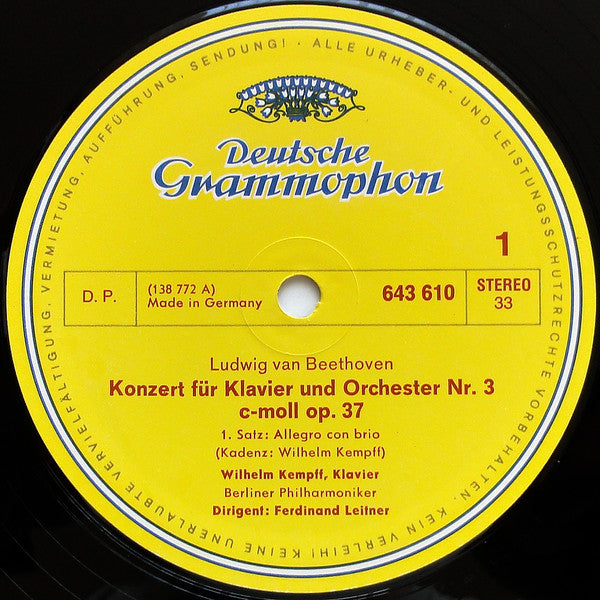 Ludwig van Beethoven – Wilhelm Kempff / Berliner Philharmoniker / Ferdinand Leitner : Die 5 Klavierkonzerte (4xLP, Album, RE + Box)