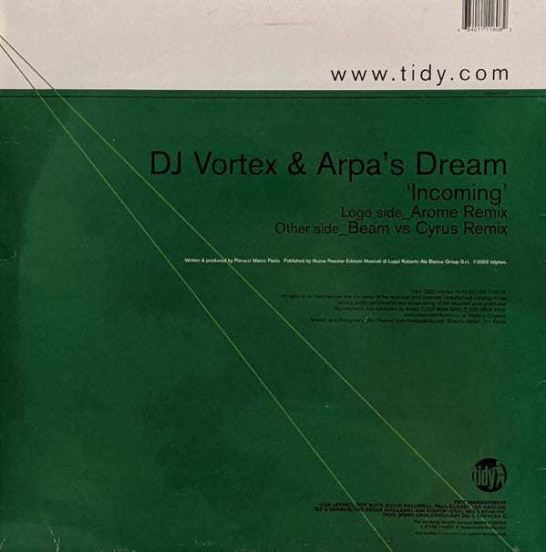 DJ Vortex & Arpa's Dream : Incoming (12", Single)