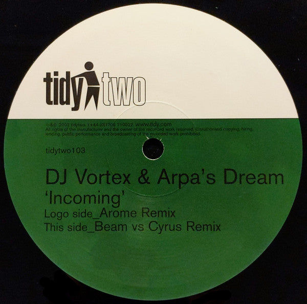 DJ Vortex & Arpa's Dream : Incoming (12", Single)