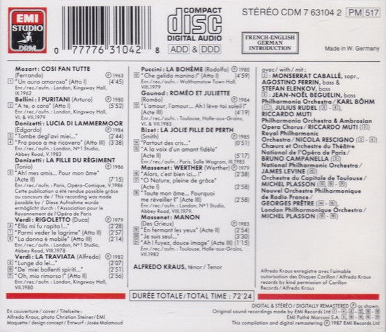 Alfredo Kraus : Airs d'Opéras = Opera Arias = Opernarien (CD, Comp, RM)