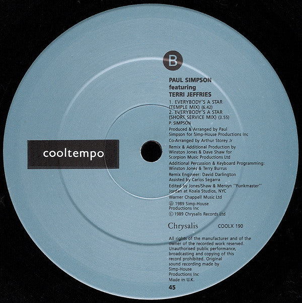 Paul Simpson Featuring Terri Jeffries : Everybody's A Star (12")