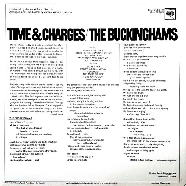 The Buckinghams : Time & Charges (LP, Album, RE)
