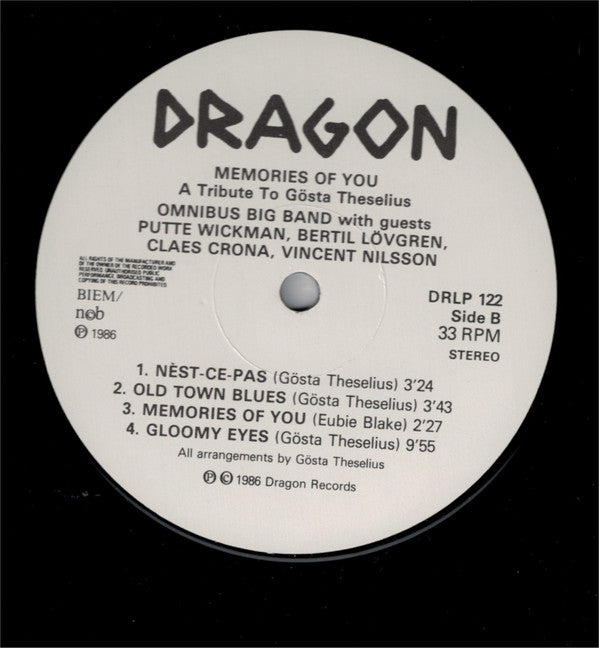 Omnibus Big Band, Putte Wickman, Bertil Lövgren, Vincent Nilsson, Claes Crona : Memories Of You (A Tribute To Gösta Theselius) (LP)