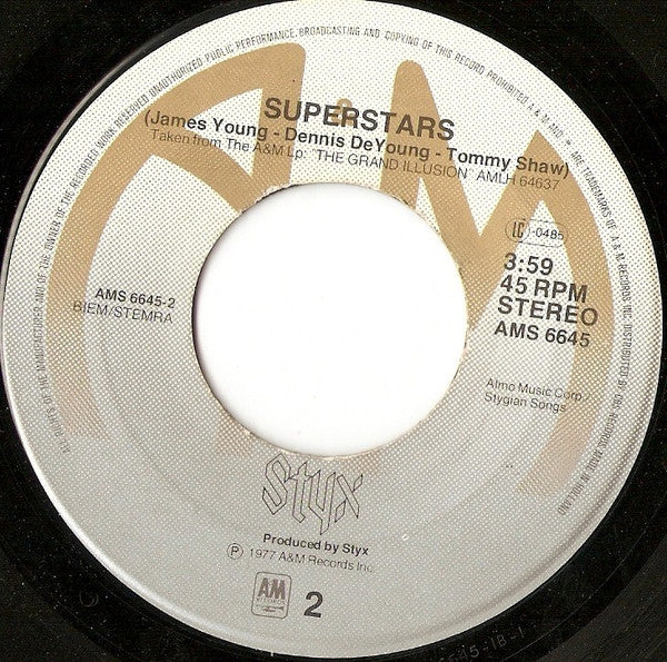 Styx : Sing For The Day (7", Single)