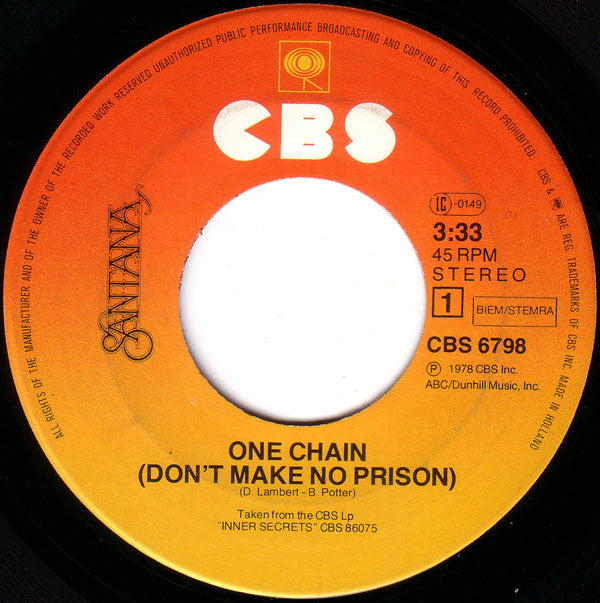 Santana : One Chain (Don't Make No Prison) / Wham! (7", Single)
