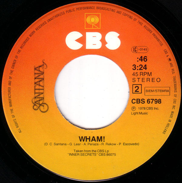 Santana : One Chain (Don't Make No Prison) / Wham! (7", Single)