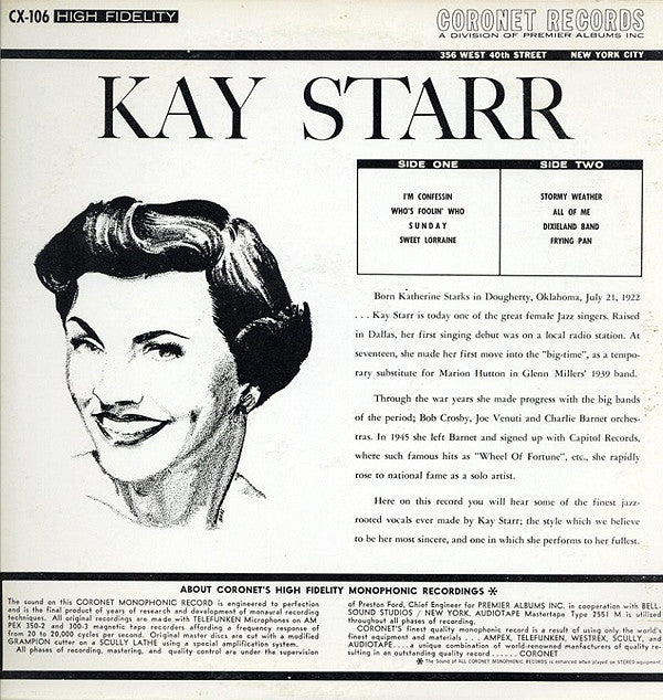 Kay Starr : Kay Starr Sings (LP, Album, Mono)