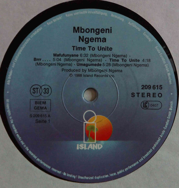 Mbongeni Ngema : Time To Unite (LP, Album)