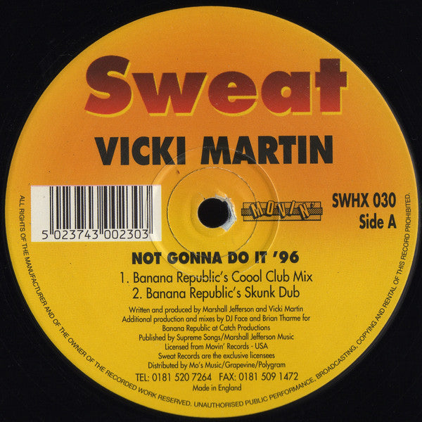 Vicky Martin : Not Gonna Do It '96 (12")