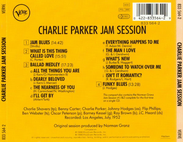 Charlie Parker : Charlie Parker Jam Session (CD, Comp, RE)