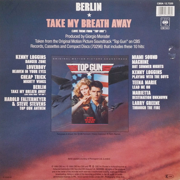 Berlin : Take My Breath Away (Love Theme From "Top Gun") (12", Maxi)