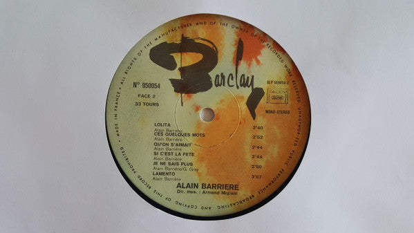 Alain Barrière : Toi - La Chamade - Lamento (LP, Comp)