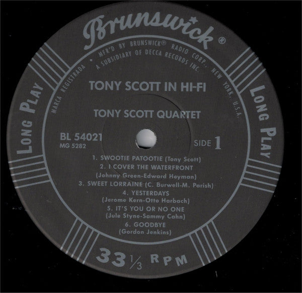 The Tony Scott Quartet : Tony Scott In Hi-Fi (LP, Album, RE)