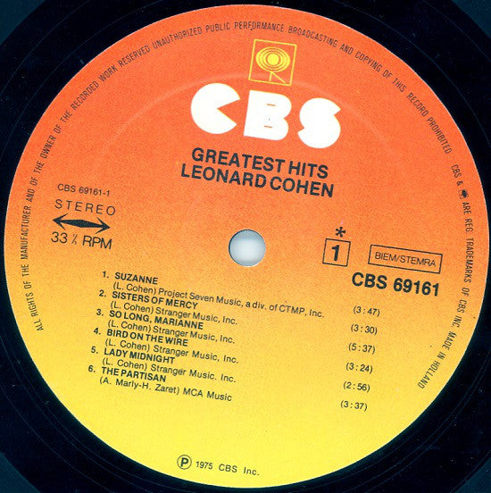 Leonard Cohen : Greatest Hits (LP, Comp)