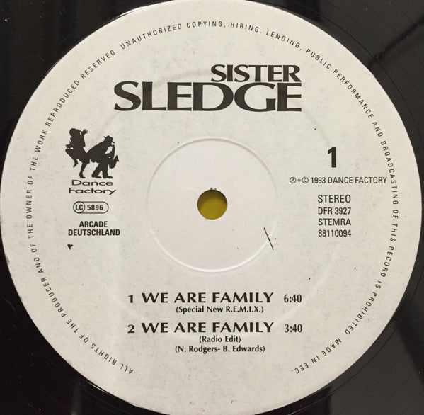 Sister Sledge : We Are Family / I Want Your Love (New Full Length Mixes) (12")