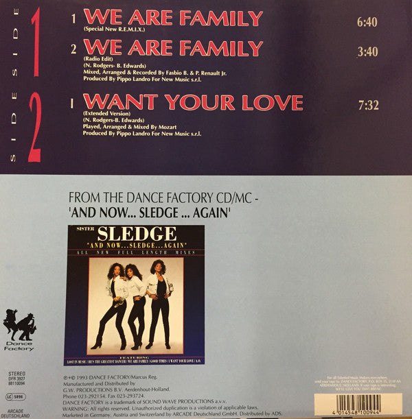 Sister Sledge : We Are Family / I Want Your Love (New Full Length Mixes) (12")