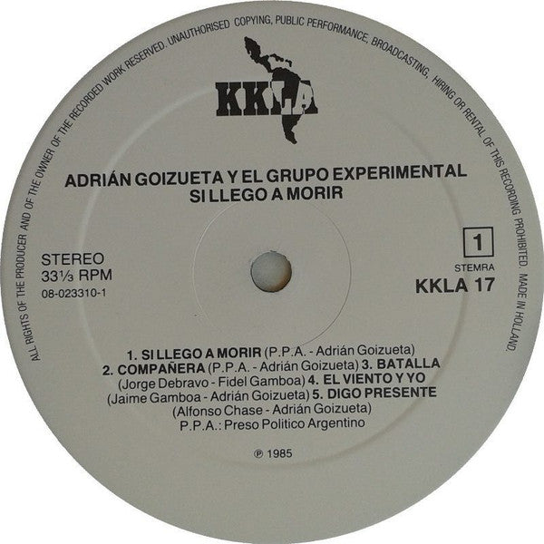 Adrián Goizueta Y El Grupo Experimental : Si Llego A Morir (LP, Album)