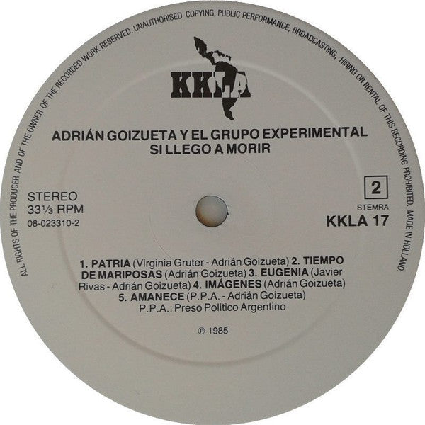 Adrián Goizueta Y El Grupo Experimental : Si Llego A Morir (LP, Album)
