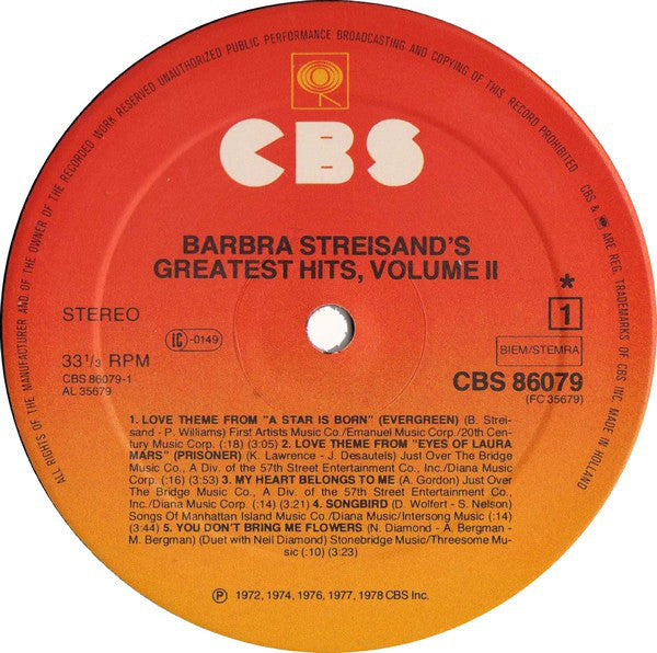 Barbra Streisand : Barbra Streisand's Greatest Hits - Volume 2 (LP, Comp)