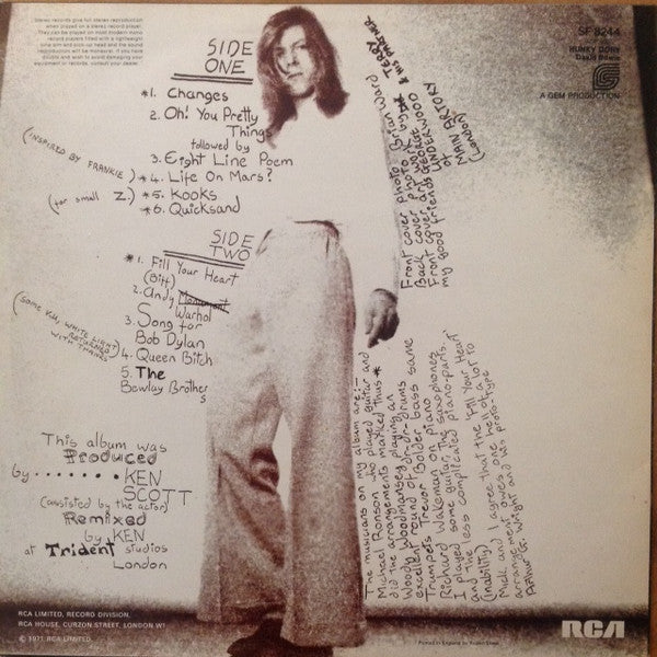 David Bowie : Hunky Dory (LP, Album, RP)