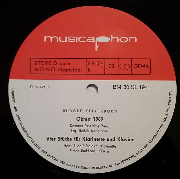 Rudolf Kelterborn : Musica Spei, Oktett 1969, 4 Stücke Für Klavier Und Klarinette (LP)