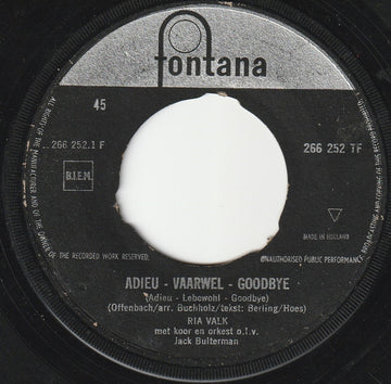 Ria Valk : Adieu-Vaarwel-Goodbye / Oke, Ik Ga Met Je Mee (7", Single)