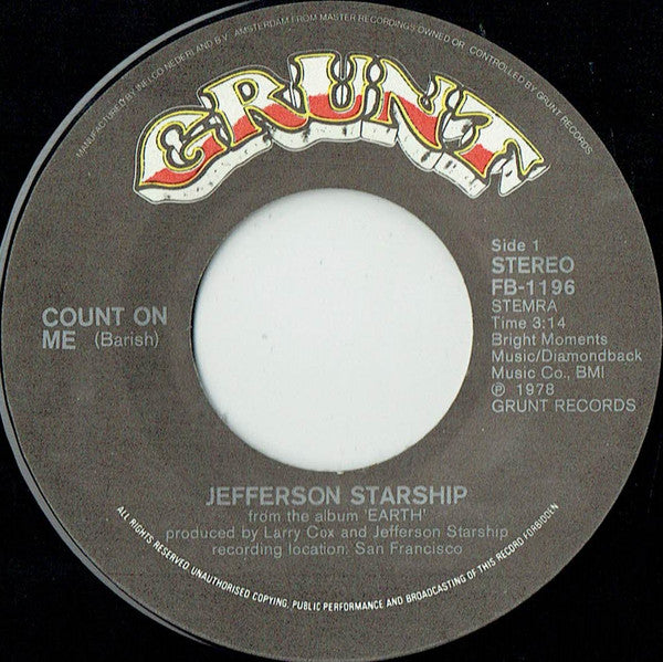 Jefferson Starship : Count On Me (7", Single)