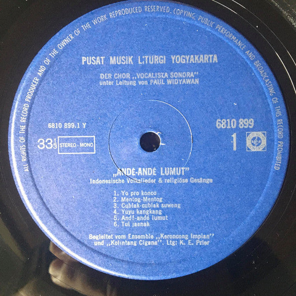 Vocalista Sonora : Andé-andé Lumut (Indonesische Volkslieder Und Religiöse Gesänge) (LP)