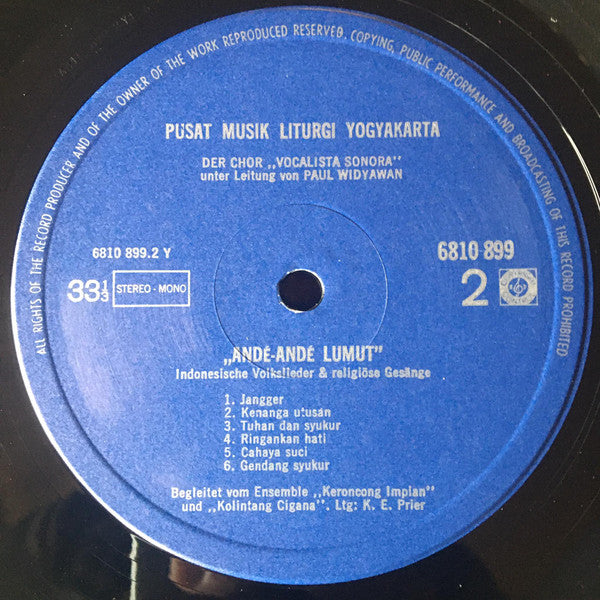 Vocalista Sonora : Andé-andé Lumut (Indonesische Volkslieder Und Religiöse Gesänge) (LP)
