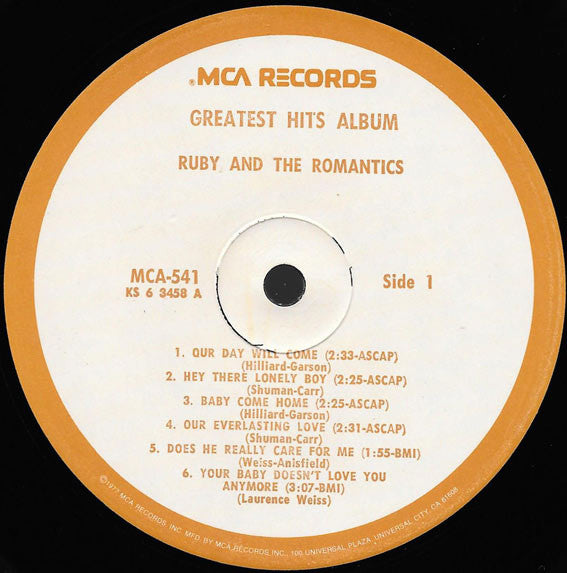 Ruby And The Romantics : Greatest Hits Album (LP, Comp, RE)