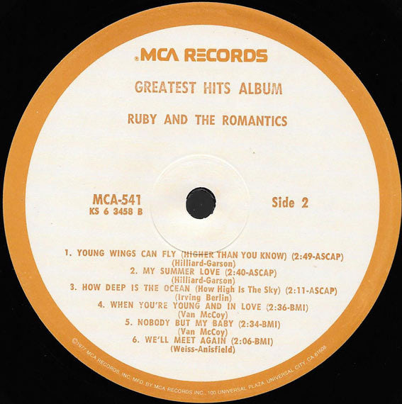 Ruby And The Romantics : Greatest Hits Album (LP, Comp, RE)