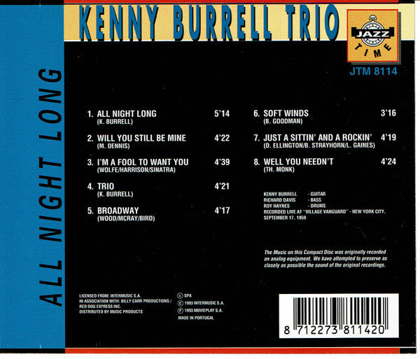 The Kenny Burrell Trio : All Night Long (CD, Album)