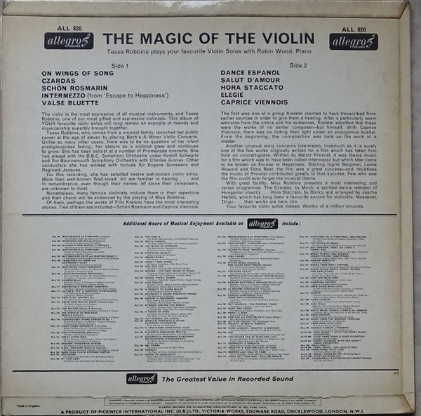 Tessa Robbins : The Magic Of The Violin (LP, Album, Mono)